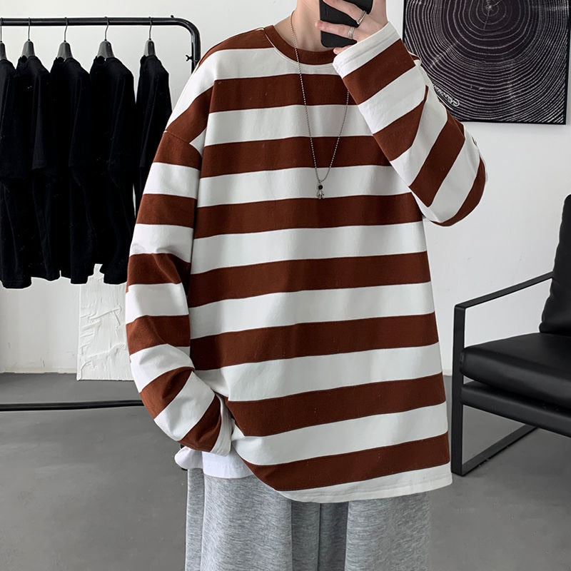 Privathinker Harajuku Striped T shirts For Men Oversized Tees 2022 Man Casual Long Sleeve Tshirt Woman Loose Pullovers Tops 5XL