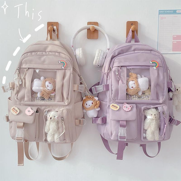 Large-capacity Cute Women Multi-Pocket Nylon Backpack Ins Junior High School Student School Bag Female Girl Backpack Laptop Book