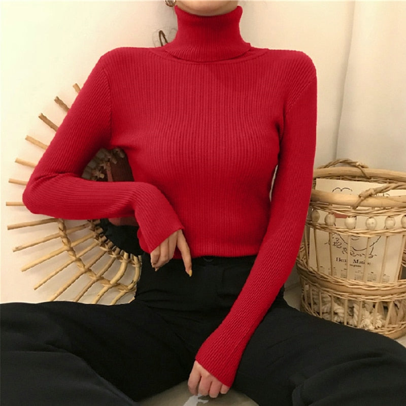 New Turtleneck Jumper Woman Knitted Blouses Fashion Ladies Sweaters Winter 2022 Thermal Striped Long Sleeve Autumn Warm Tops