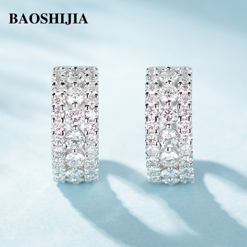 BAOSHIJIA Solid 18k White Gold Natural Diamonds Earrings Luxurious 1.4ct Classic Jewelry Brilliant Fashion Design Anniversary