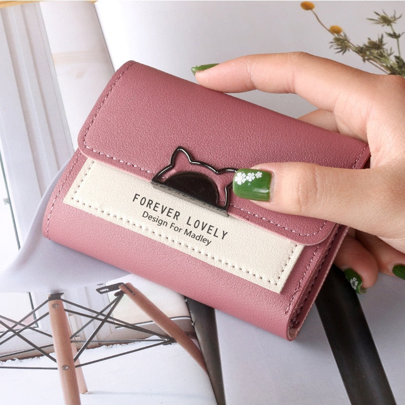 Women Wallet Small Cat Ear Cute Mini Wallet Unique Design Ladies Contrasting Metal Buckle Small Coin Purse Portable Purse New In