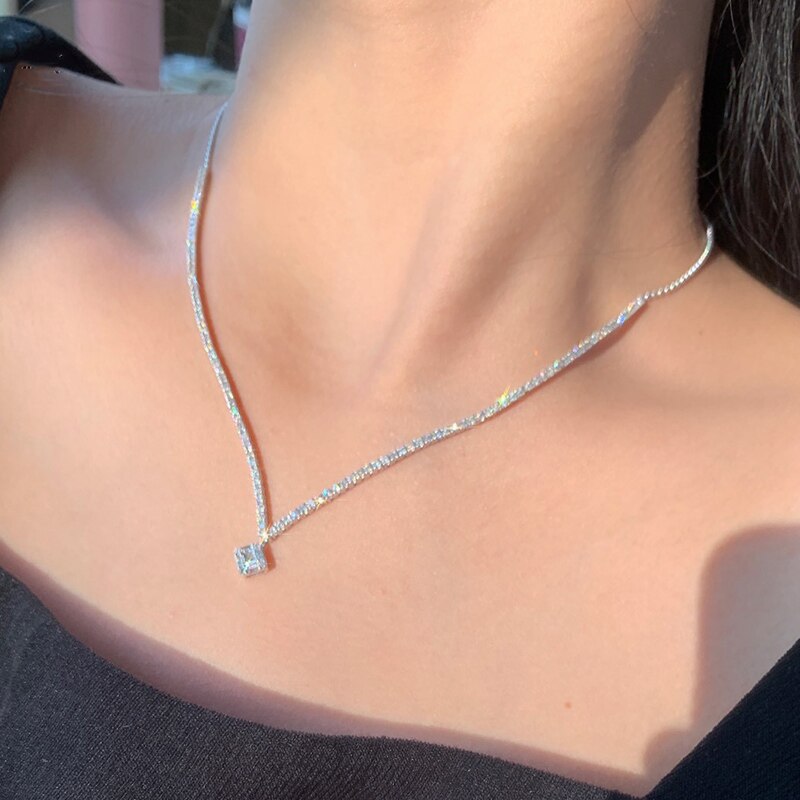 1.6Ct Natural Diamond 18K White Gold V Necklace Ultra Luxury Party Fine Jewelry Girl Birthday Gif