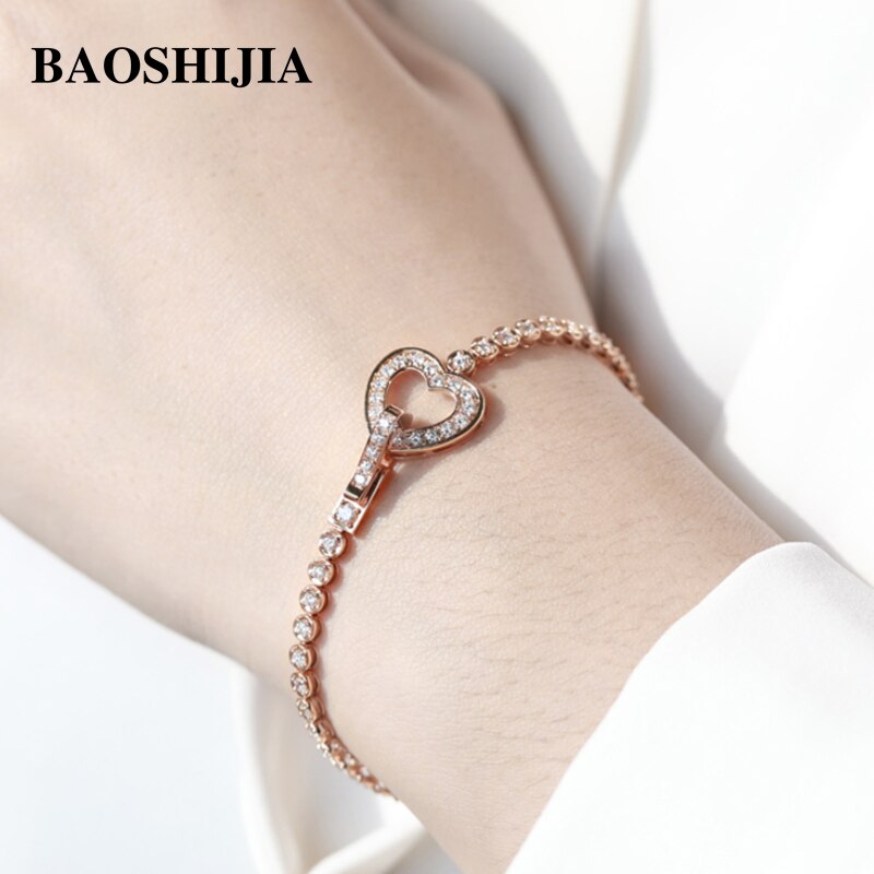 BAOSHIJIA Solid 18k White Gold Love Bracelet Eternal Diamonds Beautiful Luxury Women&