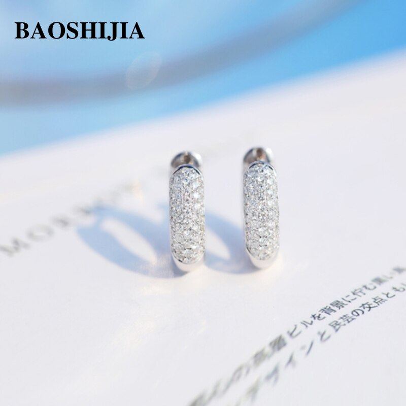 BAOSHIJIA Solid 18k White Gold Natural Diamonds Stud Earrings Simple Genuine Jewelry Women Polish Shank Luxurious