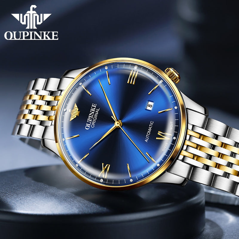 OUPINKE Ultra Thin Mechanical Watches for Men Original Swiss Movement Luxury Sapphire Crystal Mirror Man Waterproof Wristwatch