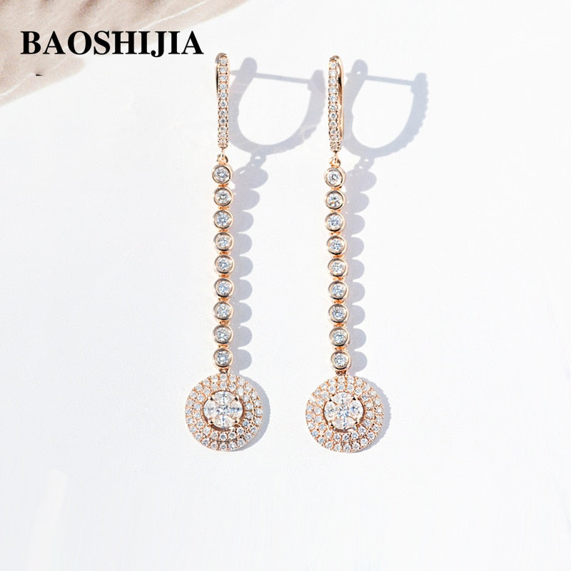 BAOSHIJIA Solid 18k Rose/White Gold Eternity Diamonds Earrings for Fashion Women Beautyful Jewelry Luxurious