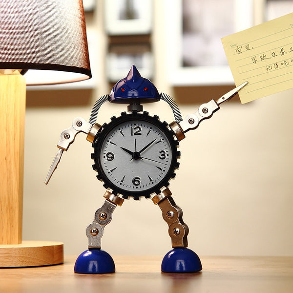 Metal robot student uses cartoon children&#39;s silent alarm clock creative cute little alarm clock bedside clock