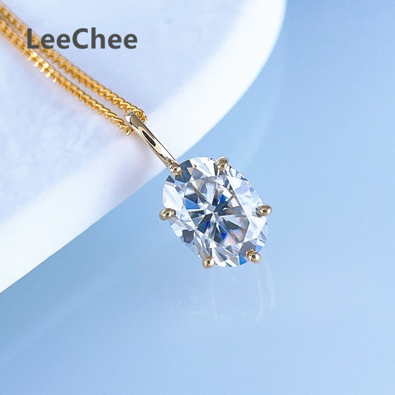 18K Gold Moissanite Pendant Real Au750 Necklace 1.5CT 6*8MM Oval Lab Diamond Fine Jewelry for Girl Party Gift with Certificate
