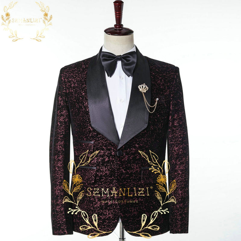 New Elegant 2022 Costume Homme Shawl Lapel Black Jacquard Dinner Party Groom Wear Men Wedding Suits For Men Prom Tuxedo Blazer