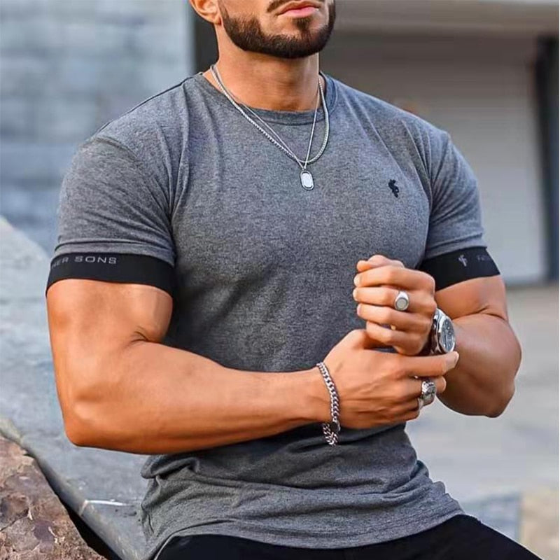 NEW High Quality Men T-Shirt Summer Running Short Sleeve Gym Sports Training Tops Outdoor Jogging Leisure Breathable T-Shirt
