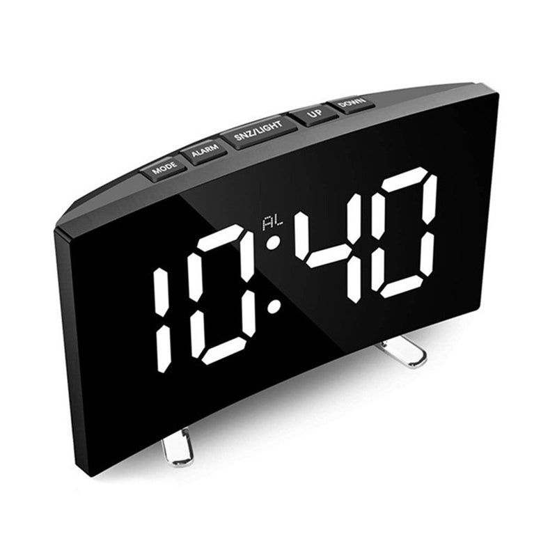 Digital Table Clock Electronic 7 Inch Number Desktop Alarm Clocks For Kids Bedroom LED Screen Curved Dimmable Mirror