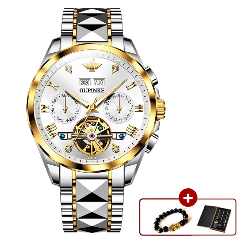 Original OUPINKE Luxury Automatic Watch for Men Mechanical Sapphire Crystal Waterproof Fashion Top Brand Hollow Wrist Watches