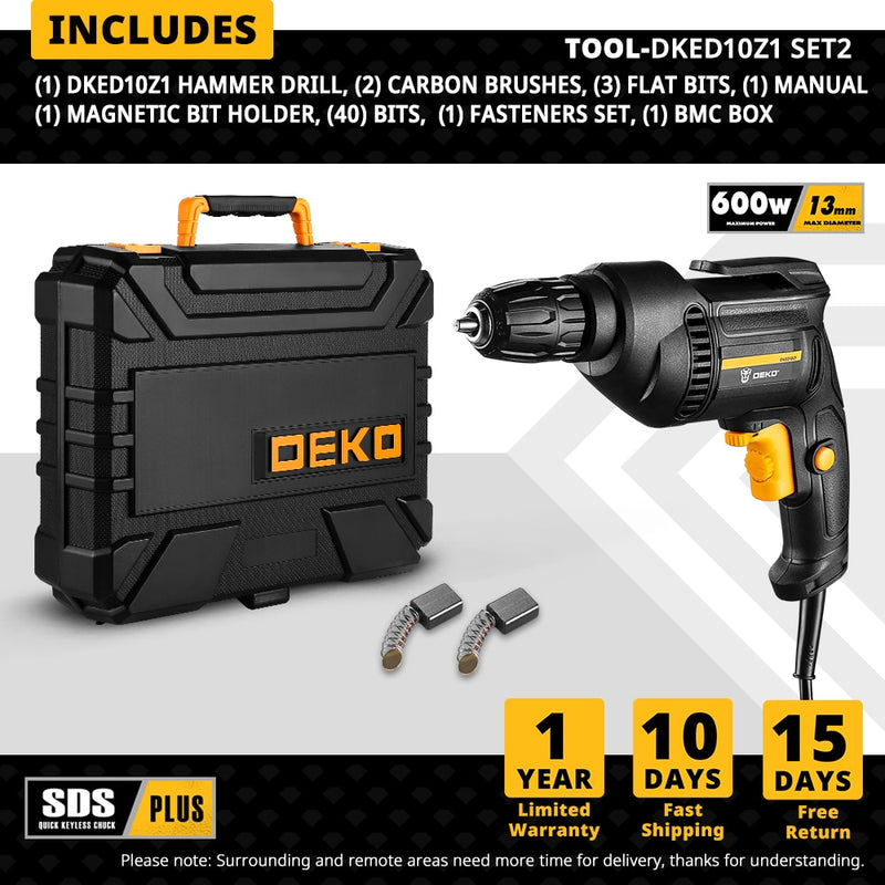 DEKO 220V Electric Screwdriver 2 Functions Electric Rotary Hammer Drill Power Tools Electric Tools(DKIDZ Series)
