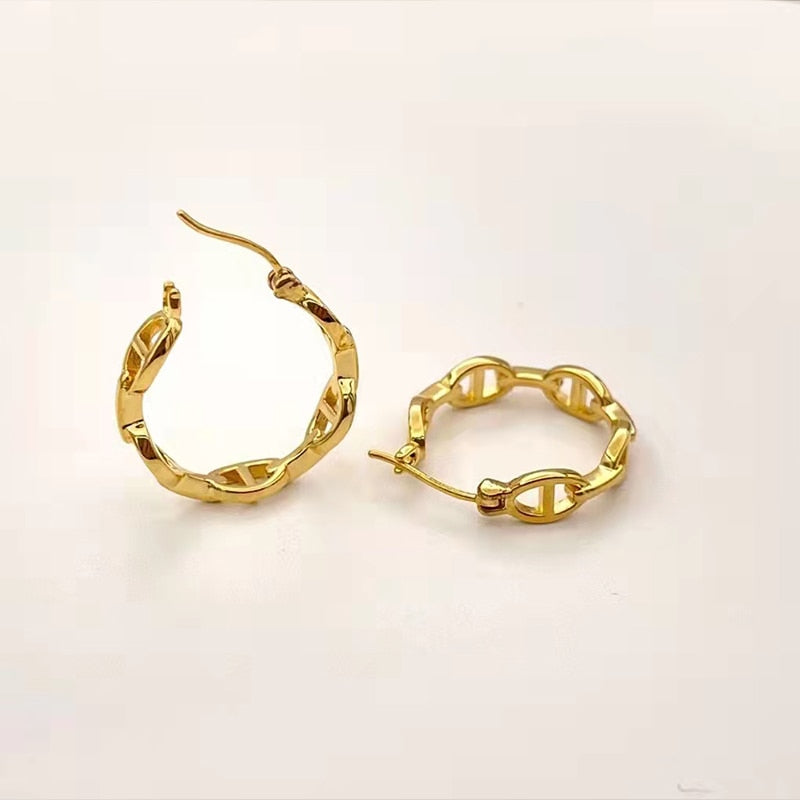 CHUHAN Real 18K Yellow Gold Pig Nose Earrings AU750 For Women Banquet Wedding Luxury Fashion Gifts Hoop Earrings Fine Jewelry