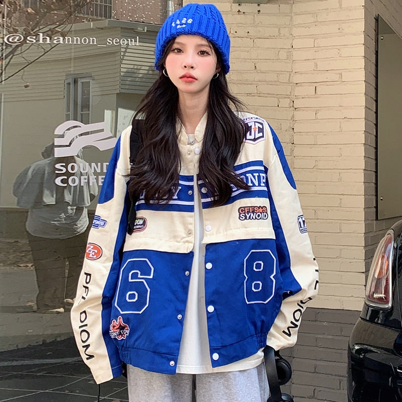 Fashion Embroidery Oversize Baseball Jacket Women 2022 Vintage Women&