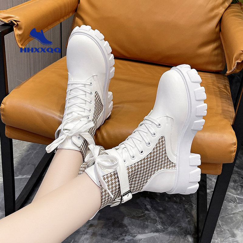 New Autumn Winter Chelsea Boots Women Platform Brown Black Beige White Ankle Boots For Women Fur Short Chunky Punk Gothic Shoes
