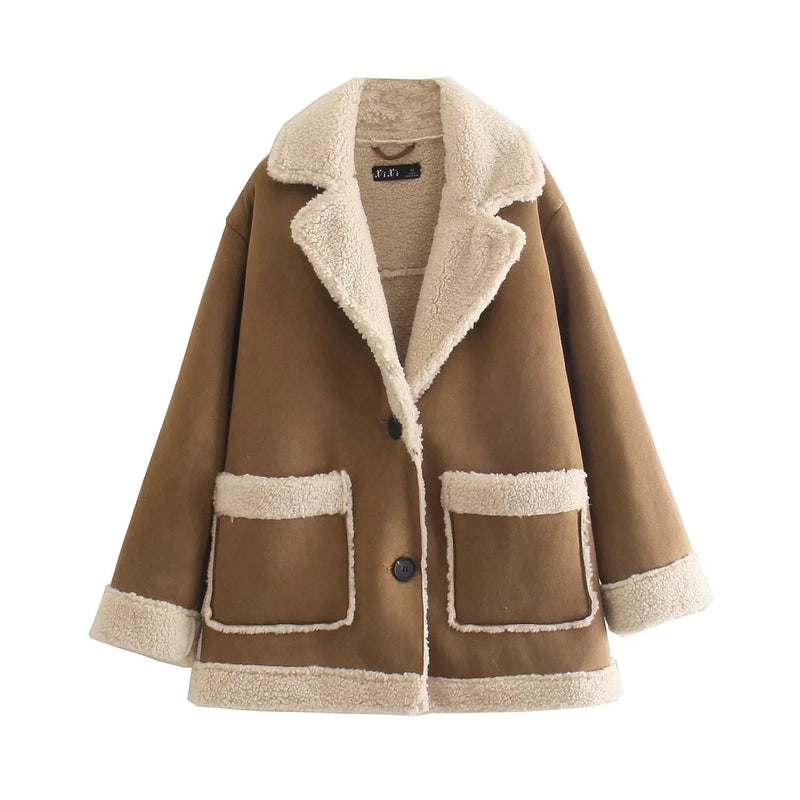 2022 Winter Women Warm Fur Reversible Fleece Coat Jacket Lamb Wool Thickened Locomotive Lapel Female Chic Outwear Teddy Coat