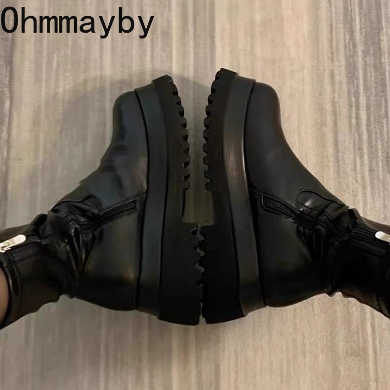 2022 New Winter Punk Style Women Ankle Boots Fashion Thick Sole Zippers Short Boot Ladies Elegant Platform Flats Heel Shoes