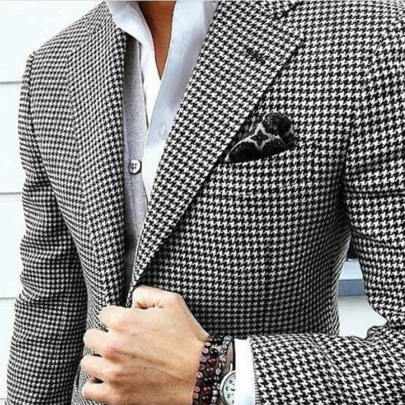 Houndstooth Casual Men Suit Jacket Notched Lapel Wedding Blazer for Prom Party Custom One Piece Male Fashion Coat 2022