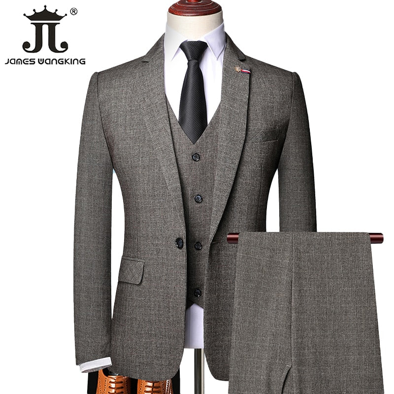 6XL ( Jacket + Vest + Pants ) Retro Gentleman Classic Fashion Plaid Mens Formal Business Slim Suit 3Pces Set Groom Wedding Dress