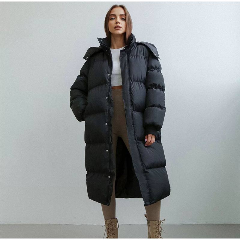 Loose Long Hooded Cotton Jacket Women Solid Double Zipper Thickened Coat Autumn Winter Female Warm Lengthen Jackets