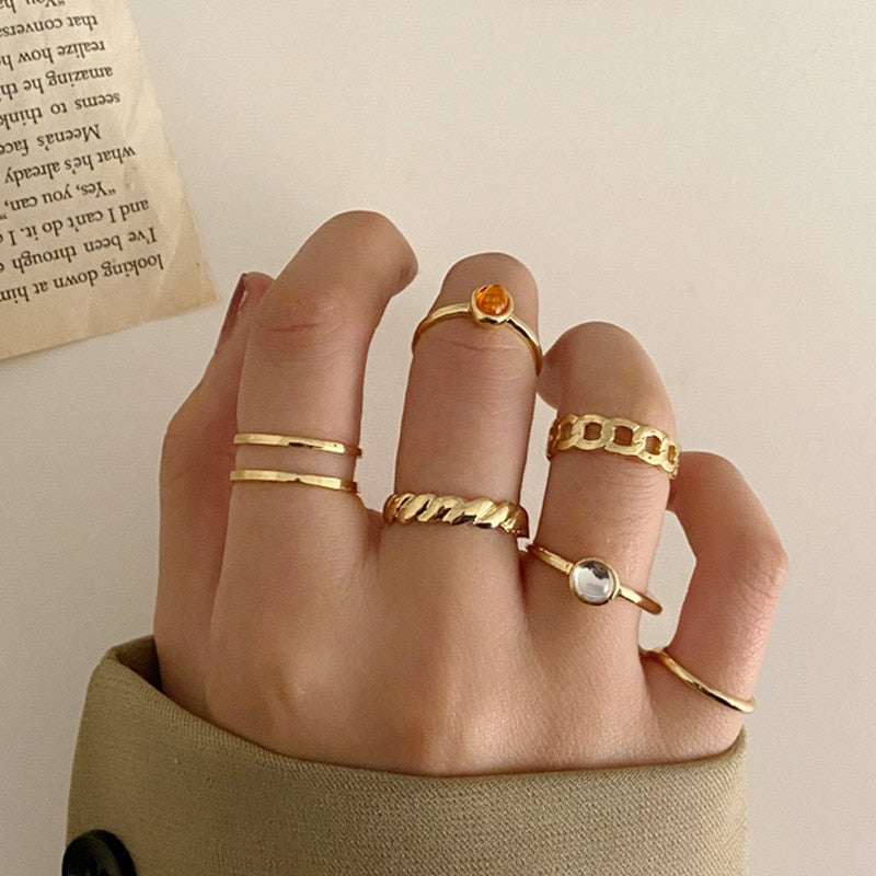 LATS Bohemian Gold Color Chain Rings Set for Women Fashion Boho Coin Snake Moon Star Rings Party 2022 Female Trend Jewelry Gifts