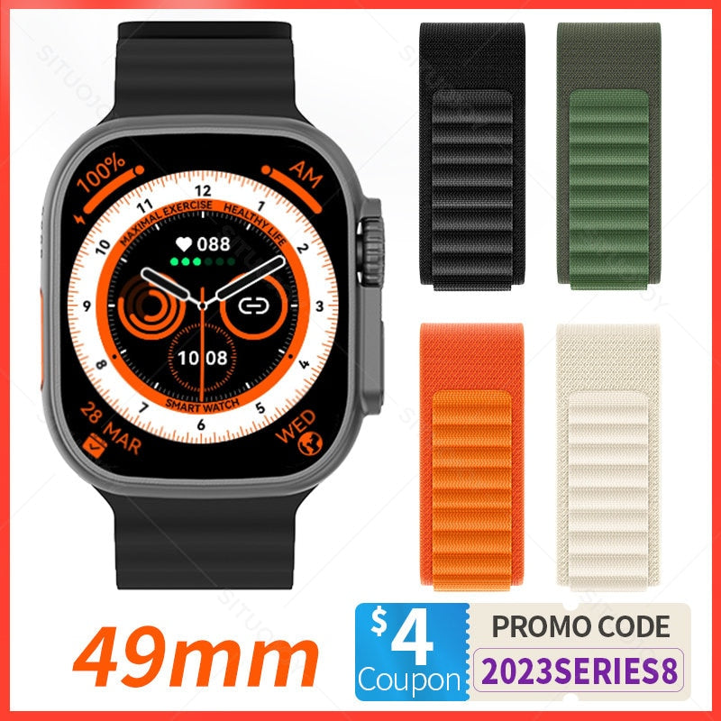 49mm Smart Watch Ultra Series 8 Titanium Alloy 1:1 Case Men Women Sport Smartwatch Bluetooth Call Heart Rate Temperature Measure