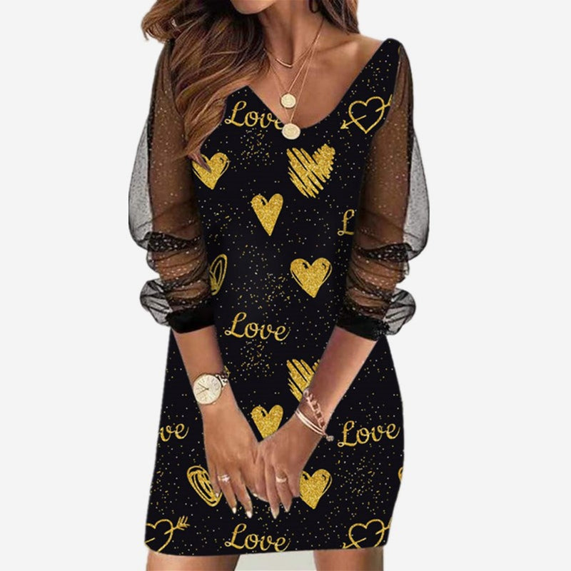 Ladies Plus Size Dress Casual Elegant A-Line Dress Party Dress Metal Belt Butterfly Print Cutout Long Sleeve Lace V Neck Dress