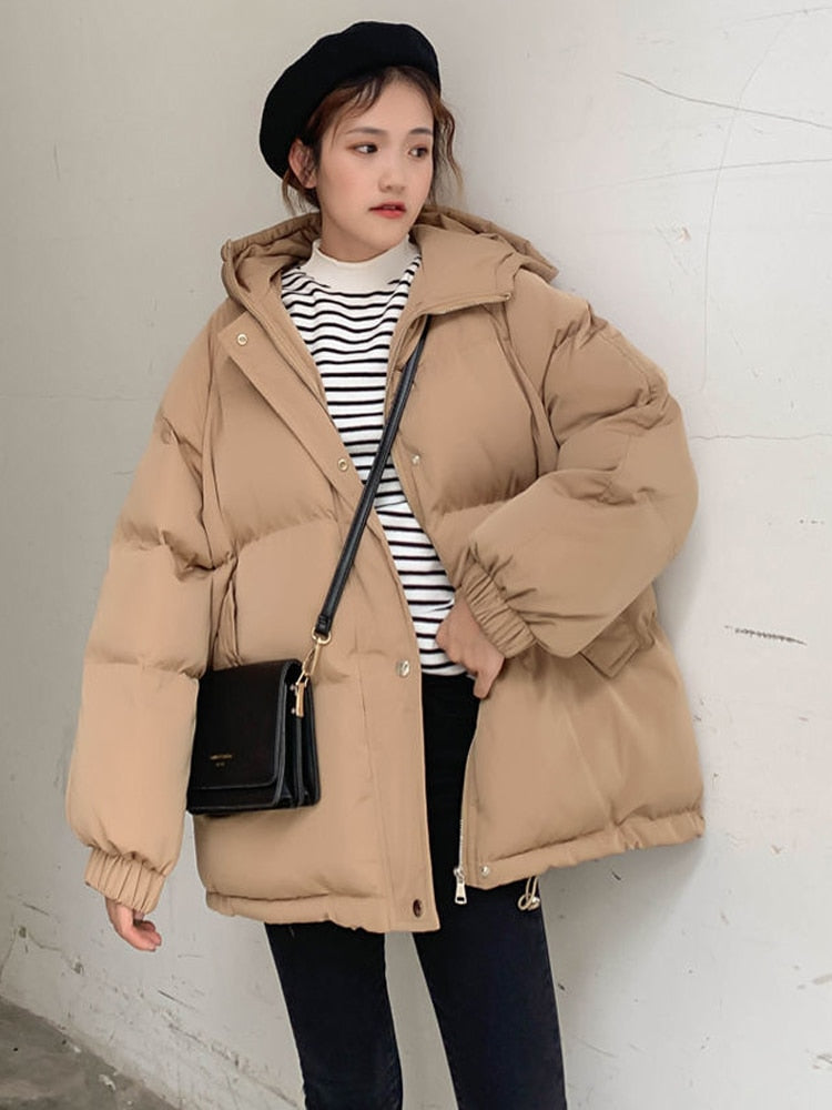 New 2020 Women Short Jacket Winter Thick Hooded Cotton Padded Coats Female Korean Loose Puffer Parkas Ladies Oversize Outwear