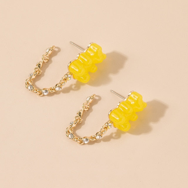 Cute Acrylic Candy Gummy Bear Dangle Earrings for Women Rainbow Bear CZ Hoop Earrings 2022 Korean Fashion Sweet Girl Jewelry