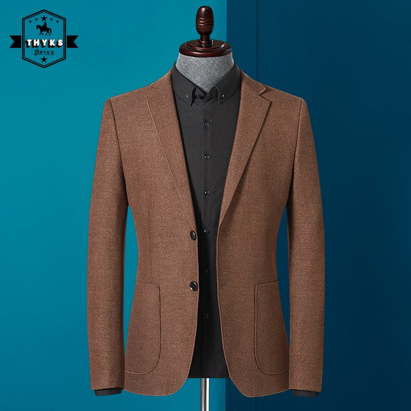 Men's Blazers Slim Fit Business Casual Elegant Suit Single Breasted Jackets Outwear Brown Coats Stylish New Korean Style Outfits