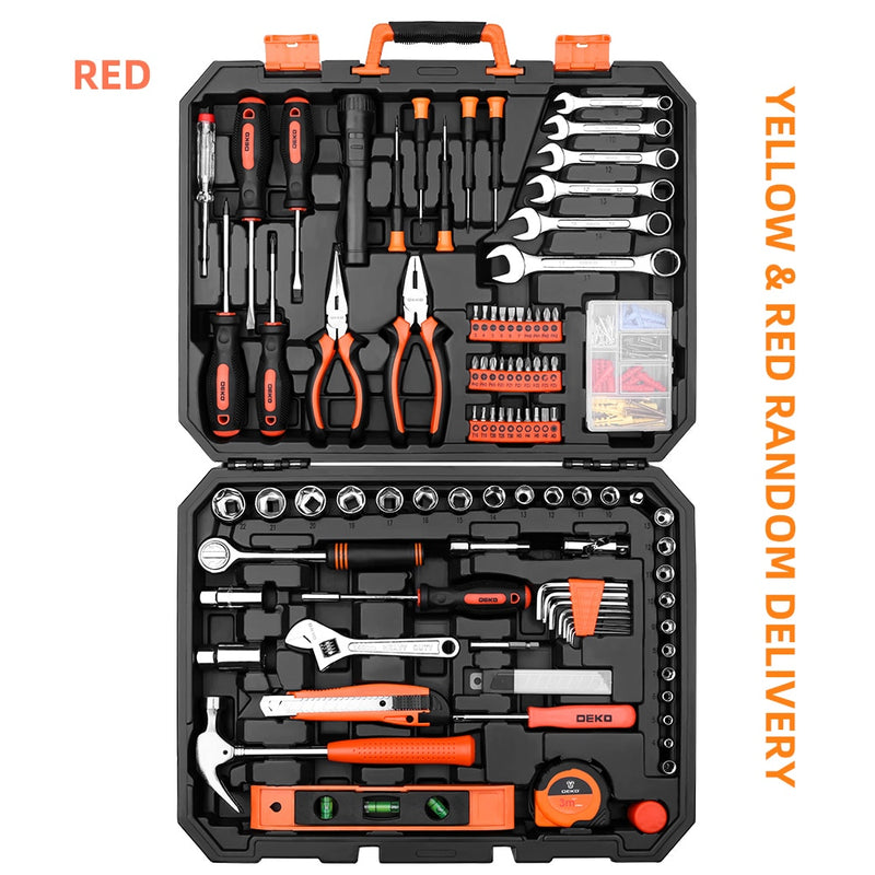DEKO DKMT208 Tools edc. Hand tools with toold box socket set torque wrench hammer etc. Professional woodworking tools Home DIY
