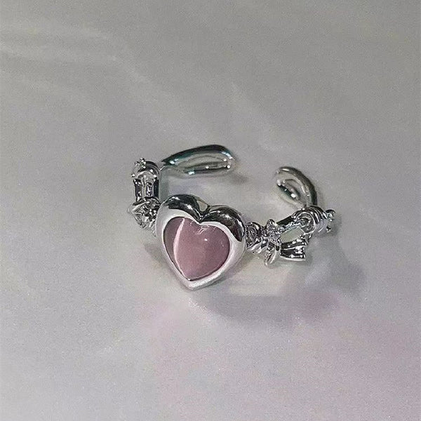 Fashion Heart Ring Cat Eye Peach Heart Adjustable Women Design Premium Rings Wedding Party Jewelry Gift