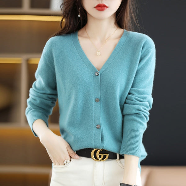 Knitted Cardigan Women&#39;s Thin Sweater Coat 2022 Spring Autumn New Style Woolen Sweater Round Neck Top Loose Outer Wear All-Match