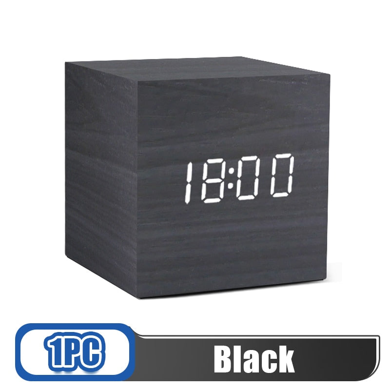 Alarm Clock LED Wooden Digital Table Clock Voice Control Wood Despertador USB/AAA Powered Electronic Desktop Clocks