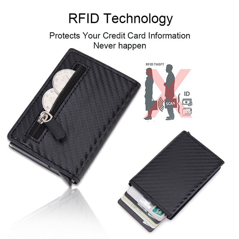 DIENQI Rfid Carbon Fiber Men Wallets Leather Card Holder Slim Thin Wallet Small Coin Money Bag Male Brand Mini Magic Walet 2022