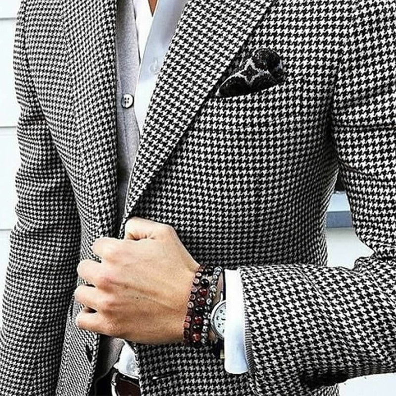 Houndstooth Casual Men Suit Jacket Notched Lapel Wedding Blazer for Prom Party Custom One Piece Male Fashion Coat 2022