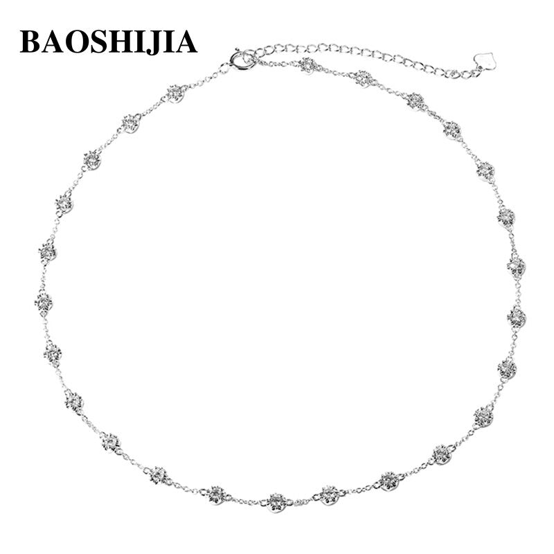 BAOSHIJIA Luxury Natural Diamonds Necklace Anniversary Solid 18k White Gold Women&