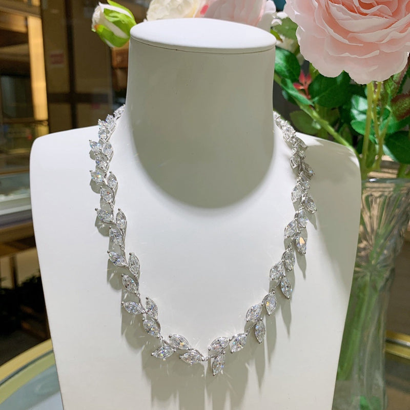 Wong Rain Luxury 925 Sterling Silver Marquise Cut Real Moissanite D Color Diamonds Zircon Gemstone Chain Necklace Fine Jewelry