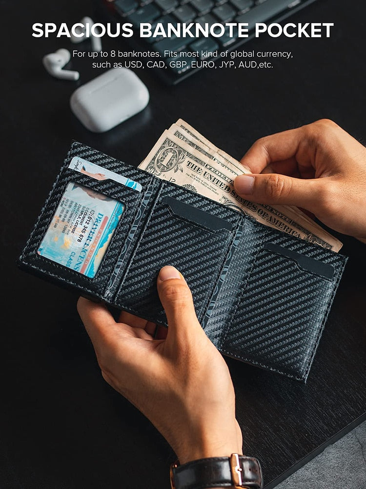 Men Credit Card Holder RFID Blocking Microfiber Leather Magnetic Closure Pop Up Card Wallet with ID Window and Coin Pocket
