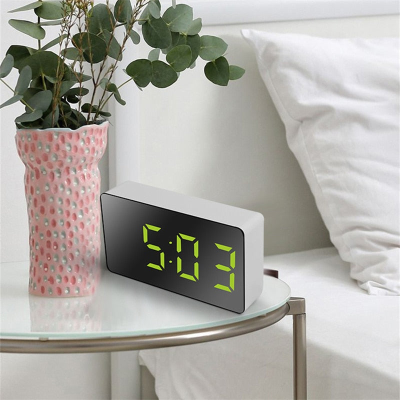 Mirror Table Clock Digital USB Alarm Snooze Display Time Night LED Light Desk Desktop Home Decor Gifts for Children