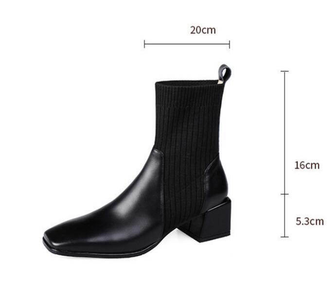 Knit Long Socks Boots for Women 2022 New Knee-high Stretch Knitted Square Heel High Boots Female Fashion Square Toe Socks Shoes