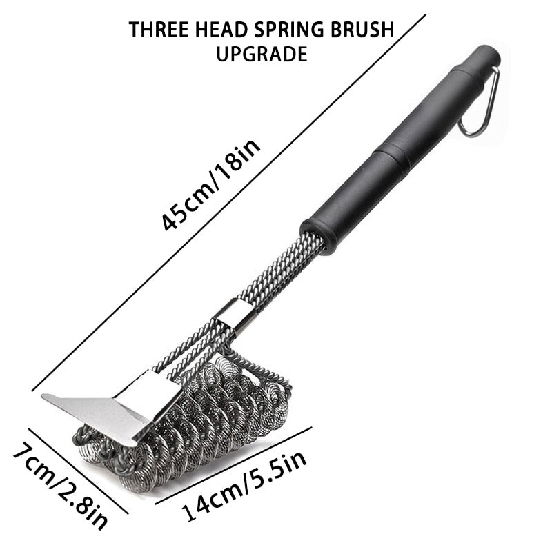 Kitchen Accessories BBQ Grill Barbecue Kit Cleaning Brush Stainless Steel Cooking Tools Wire Bristles Triangle Cleaning Brushes