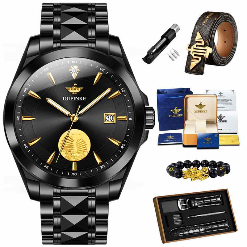 OUPINKE Original Luxury Automatic Watch for Men Luminous Waterproof Sapphire Gold Wristwatches Diving Watch Mechanical Watch