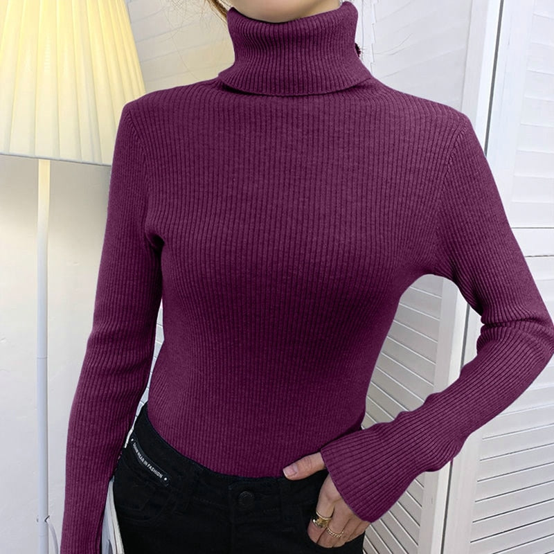 New Turtleneck Jumper Woman Knitted Blouses Fashion Ladies Sweaters Winter 2022 Thermal Striped Long Sleeve Autumn Warm Tops