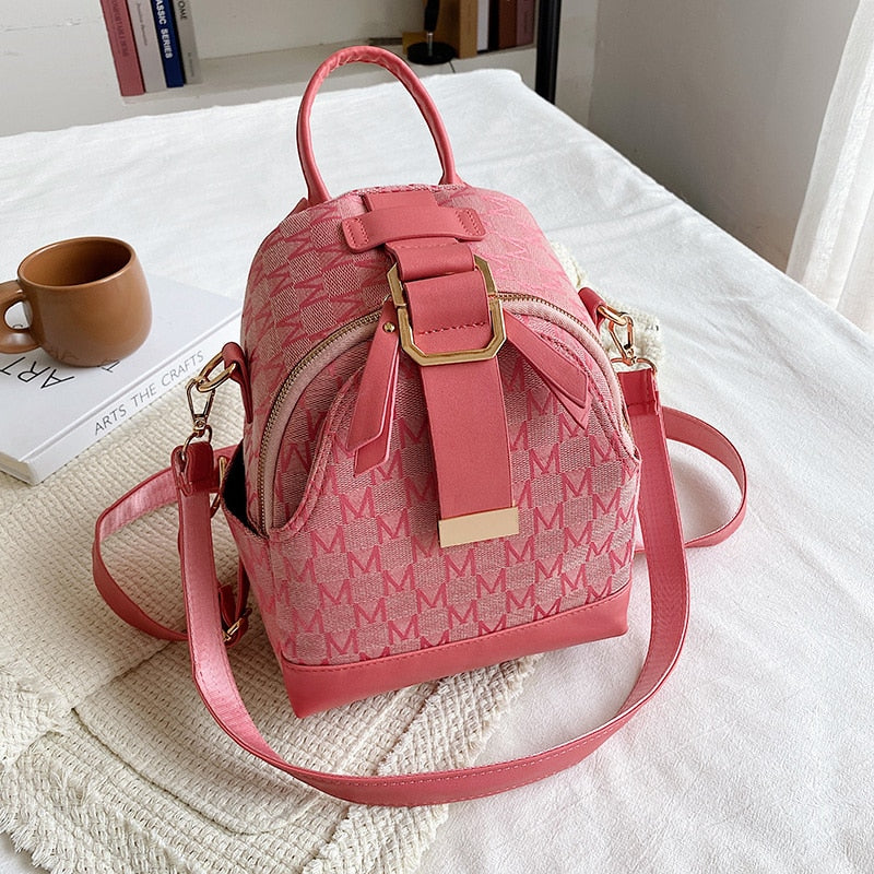 Luxury Brand Women Small Backpack Cotton and Pu Leather Backpacks for Teenager Girls Fashion Multifunction Lady Travel Back Bag