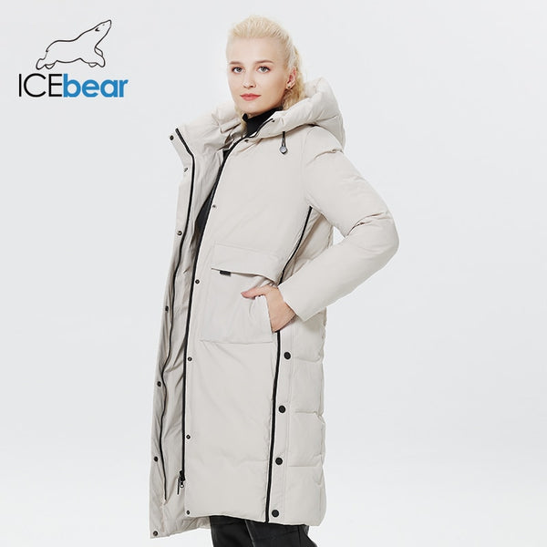 ICEbear 2022 Winter Women Jacket Long Cotton Big Pockets Ladies Coat Women&#39;s Thickened Warm Parka GWD22578-1D
