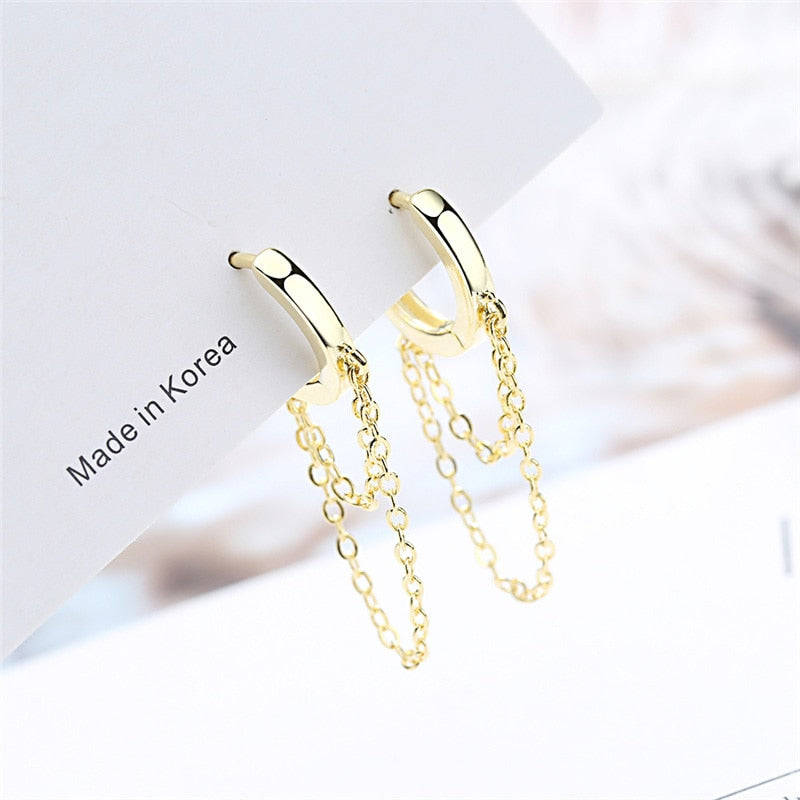 Silver Colour Double Layer Chain Tassel Hoop Earrings For Women INS Popular Cold Style Women Fashion Jewelry 2022 New