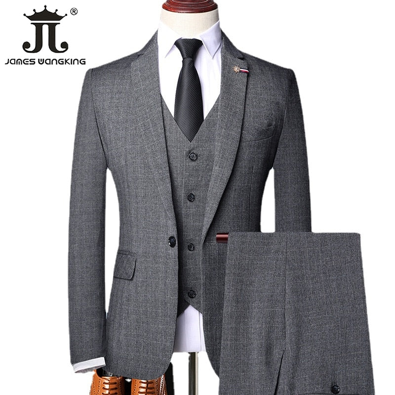 6XL ( Jacket + Vest + Pants ) Retro Gentleman Classic Fashion Plaid Mens Formal Business Slim Suit 3Pces Set Groom Wedding Dress