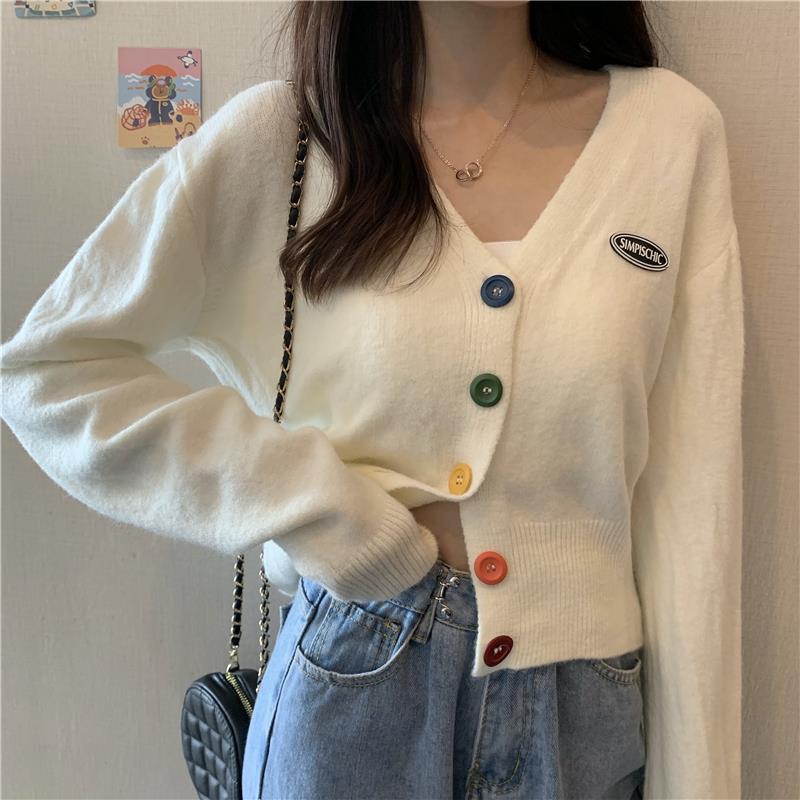 Cardigan for Women Long Sleeve Knitted Sweaters Sweater Cropped Crochet Kawaii V Neck Cardigans Woman Black Tops Cute 2022 Trend